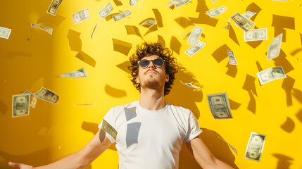 Throwing Money: Young handsome person casually throwing money banknotes away