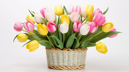 Artificial Pink Flowers with Yellow and White Tulips