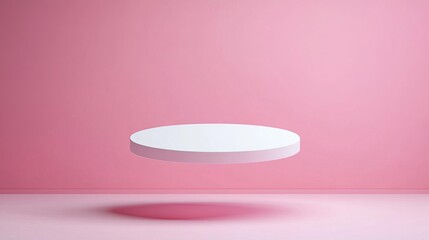 Floating 3D podium with subtle shadows on a pastel background, minimalist platform, elegant simplicity
