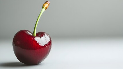 Luscious Red Cherry with Stem on Plain Background
