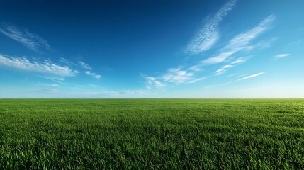 Obraz premium Peaceful Landscape with Blue Sky and Green Grass Stretching to the Horizon