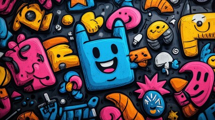 Obraz premium Colorful Doodle Wall