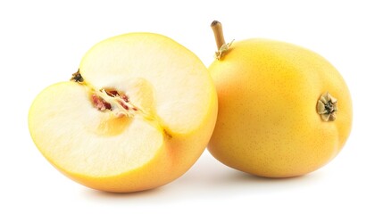 Fototapeta premium Half Golden Crisp Apple Fruit on White Background