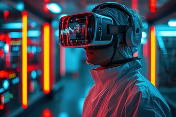 Doctor using virtual reality technology research experimental medicine on Covid-19 corona virus, develop new vaccine for virus mutation Futuristic innovative technology in medical and health sciences