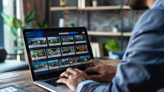 Man Browsing Real Estate Listings On Laptop