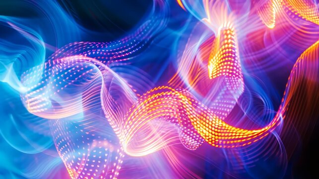 Abstract Neon Light Waves, Blue, Pink, Orange, Dynamic, Futuristic, Digital Art, Energy, Modern Background.