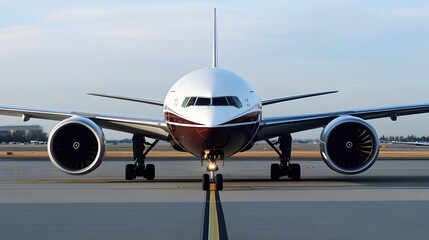 Naklejka premium Commercial Passenger Jet Airplane on Airport Runway Ready for Takeoff