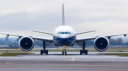 Naklejka premium Commercial Airplane Taking Off From Airport Runway With Cloudy Sky