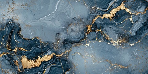 Fototapeta premium Marble texture, surrounded by gold strokes, gray-blue background