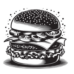 Silhouette Vector Illustration Double cheeseburger drawing