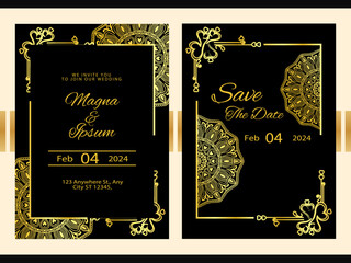 Flowers frame mandala wedding invitation card design background Template