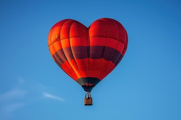 Fototapeta premium Red hot air balloon shaped like a heart floating in a blue sky