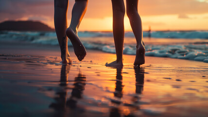 Romantic beach getaway: A perfect evening for two, captured in this serene sunset scene.