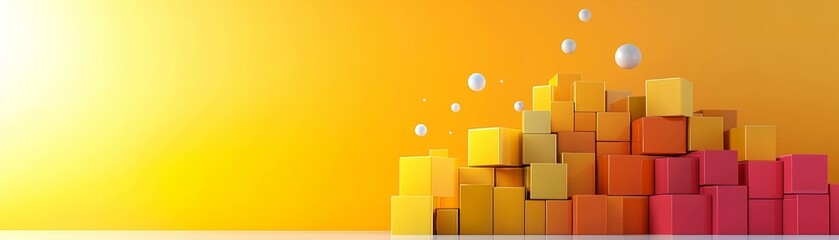 Colorful cubes stacked against a bright yellow background, creating a vibrant and cheerful atmosphere suitable for various designs.