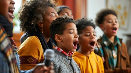 Joyful Family Singing Together At Home.  (29 Words, 129 Characters)