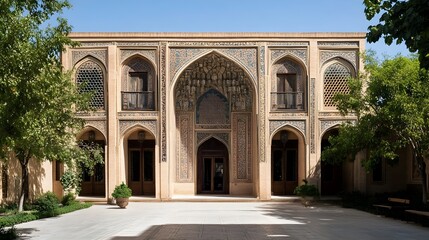 Fototapeta premium Impressive Ornate Entrance of a Historic Middle Eastern Palace Courtyard