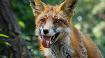 Red Fox With Tongue Out, Close-Up Portrait.