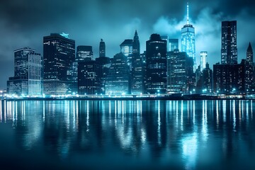 Fototapeta premium Beleuchtete Straße in New York bei Nacht mit Lichteffekten durch Langzeitbelichtung