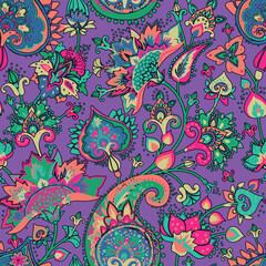 Paisley Garden. Vntage Seamless pattern in oriental style with decorative elements in paisley style.	