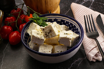 Greek traditional Feta cheese cubes