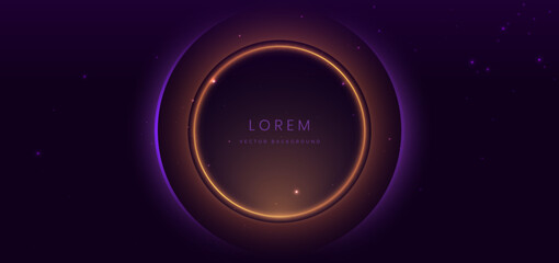Luxury dark purple background with circle glowing blue and golden line lighting effect sparkle.