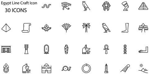 Set of Egypt Line Craft icons. Line art style icons bundle. vector illustration