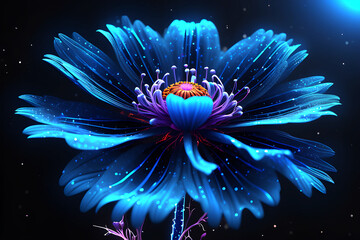 Obraz premium A vibrant abstract digital blue flower design with glowing lights and colorful patterns against a nature vivid colorfuls abstract art painting a wallpaper