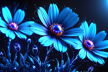 Obraz premium A vibrant abstract digital blue flower design with glowing lights and colorful patterns against a nature vivid colorfuls abstract art painting a wallpaper