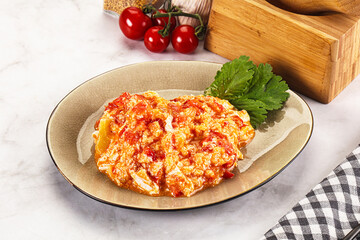 Shakshuka with tomato for breakfast