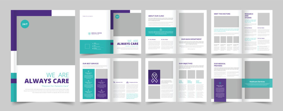 Medical Brochure Template, Hospital Brochure Layout, A4 Template, 12 Page