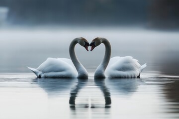 Two swans forming heart shape with their necks