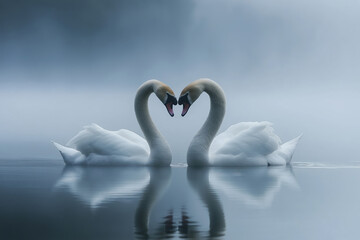 Two swans forming heart shape with their necks