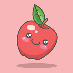 Cute Red Apple Character Vector Illustration Cartoon Cute Face