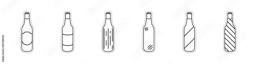 Poster set of linear bottles vector. icons set of beer bottles. glass bottles outline set. bottle stickers 