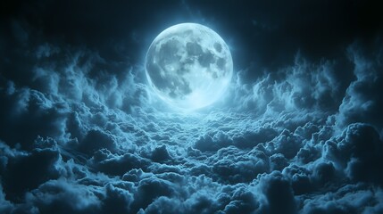 Majestic Full Moon Illuminating the Sky Through a Layer of Mystical Clouds Perfect for Dreamy Nighttime Photography and Atmospheric Landscape Art