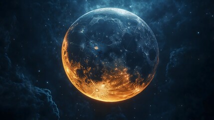 Golden Moon in a Starry Cosmic Sky Sci-Fi Fantasy Digital Art