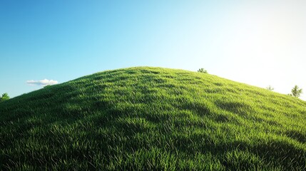 Obraz premium Grassy hill under a clear blue sky, perfect for landscape backgrounds, Main keyword grass, Concept serene environment