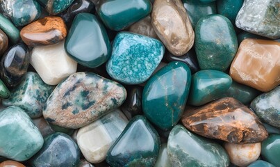 A collection of forest green stones, Generative AI