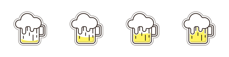 Set of linear beer glasses vector. Beer icons set. Bottles with filling from minimum to maximum. Bottle stickers vector. Vector illustration.