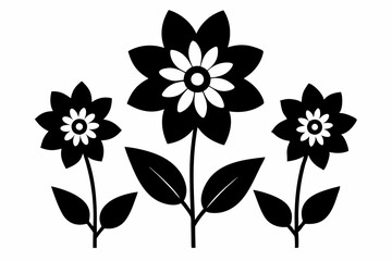Set of black and white flowers silhouette vector illustration