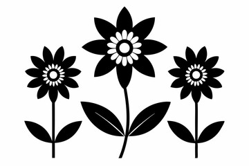 Set of black and white flowers silhouette vector illustration
