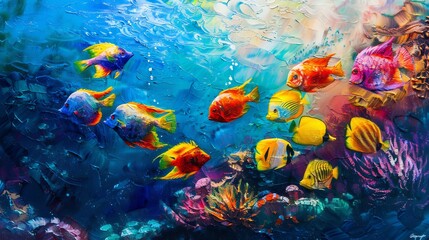 Fototapeta premium Colorful Fish Swimming in a Vibrant Underwater Scene