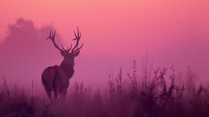 Obraz premium Red Deer Stag at Dawn: Red deer stag at dawn.