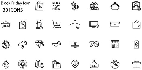 Set of Black Friday icons. Line art style icons bundle. vector illustration