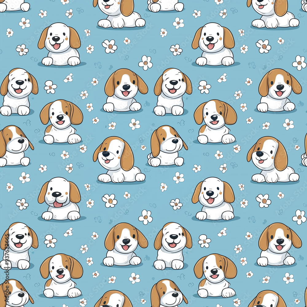 Poster vector illustration elegance seamless color pattern on background, simple modern pattern with dog, f