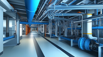 Fototapeta premium Equipment, cables and steel pipes and equipment as found in modern industrial power plants