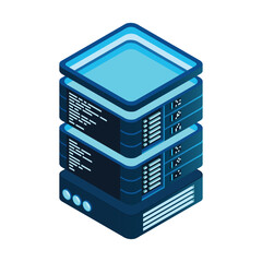 Isometric futuristic server. Isometric database or data center. Abstract blockchain. Computer storage. Cloud storage. Vector illustration