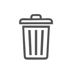 Trash can outline icon. Simple black and white outline icon of a trash can with lid. Ideal for website design, mobile apps and user interface.