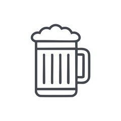 Beer mug icon outline. A simple line drawing of a beer mug with foam. Perfect for use in brewery branding or beer-related designs.