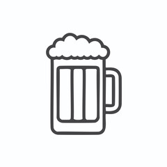 Beer mug outline icon. Simple line art icon of a beer mug with foam. Perfect for use in brewery, pub, bar, and restaurant related designs.